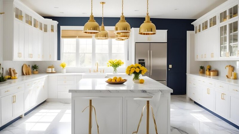 white cabinets with brick corean